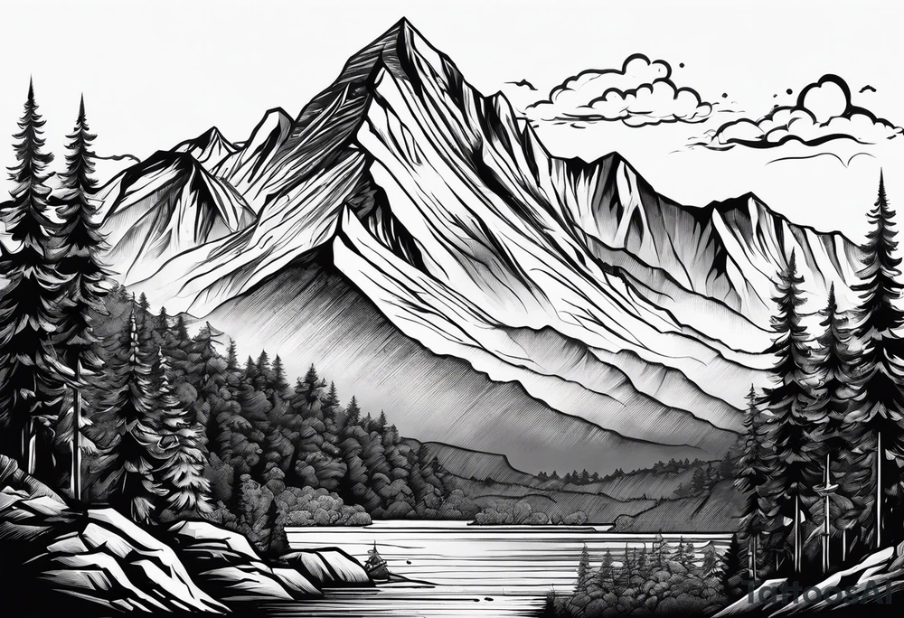 Mountain range on the blade of a chef knife. tattoo idea