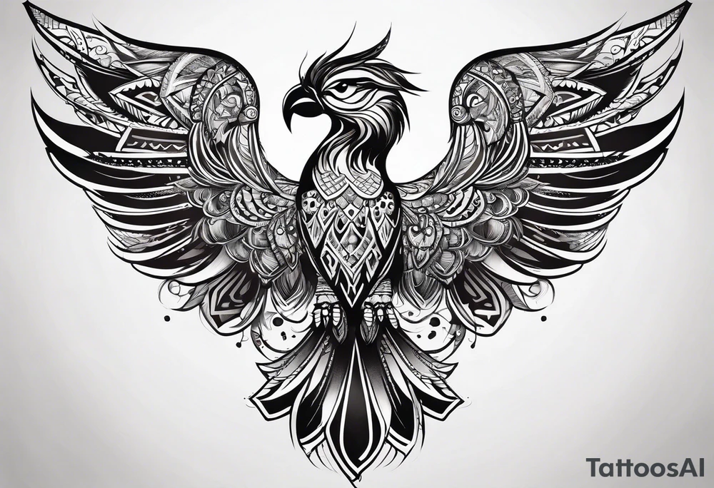 one wing with filigree and african tribal patterns woven through for a sleeve tattoo idea