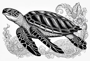 sea turtle and whale Hawaii paisley tattoo idea