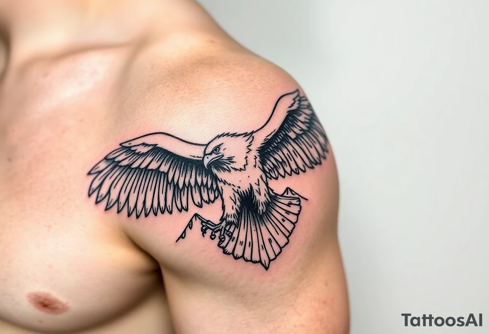 majestic eagle spreading wings against mountain peaks tattoo idea