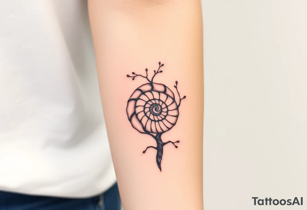 Fibonacci spiral shell inside of tree tattoo idea