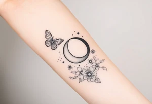 I have a full inside forearm done with butterfly’s, flowers, have a moon crust, dimonds, sprinkles so now I need to finish the other side it’s a long one from my wrist to the inside elbow tattoo idea