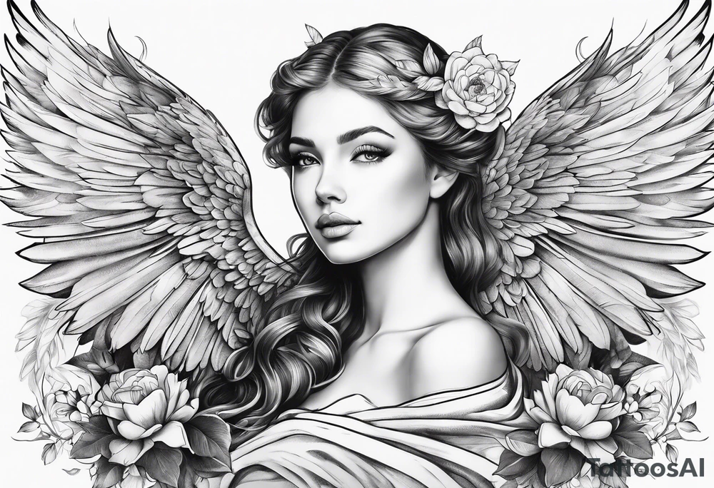 wing angel, flower, , tattoo idea