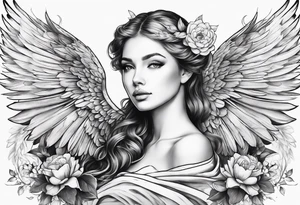 wing angel, flower, , tattoo idea