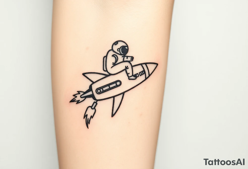 Falling apart rocket ship with sparks coming out the back  with astronaut riding it tattoo idea