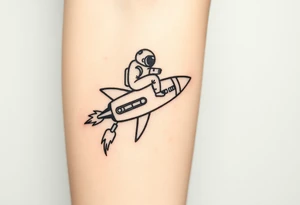 Falling apart rocket ship with sparks coming out the back  with astronaut riding it tattoo idea