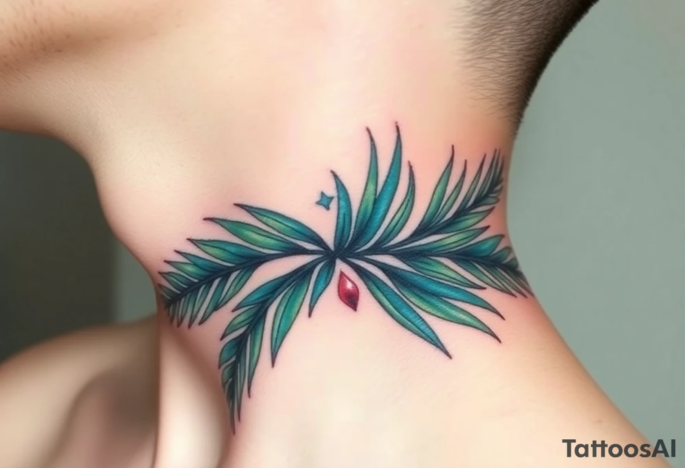 large palm leaves twisted side neck tattoo tattoo idea