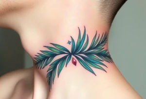 large palm leaves twisted side neck tattoo tattoo idea