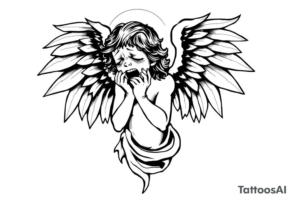 odd crying angel tattoo idea