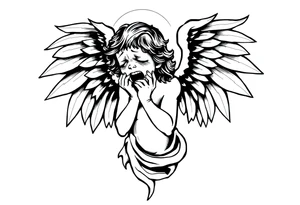 odd crying angel tattoo idea