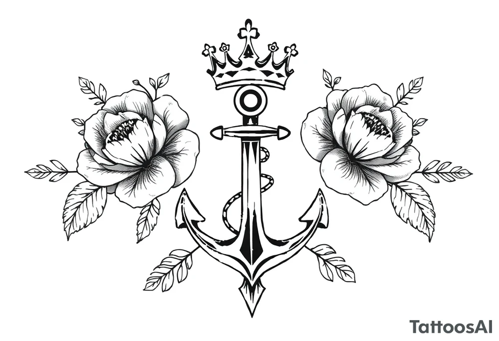 detailed beautiful gothic boho flowers with gorgeous crown and anchor tattoo idea