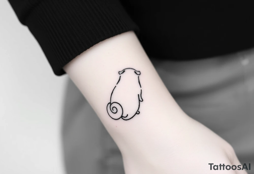 Small pug outline from behind with curly tail tattoo idea