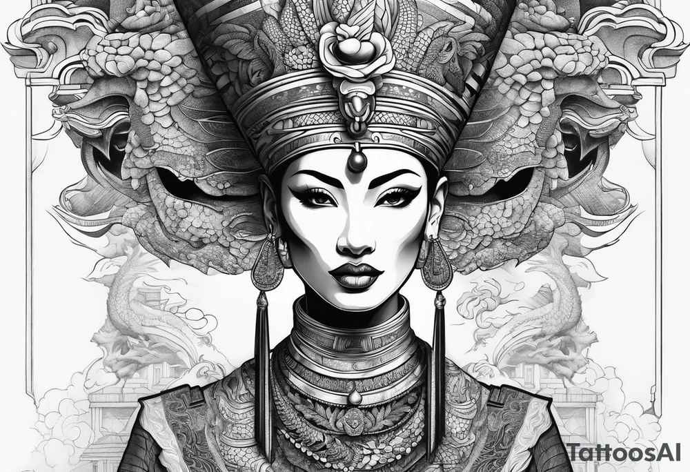 nerfertiti with asian style, dragon tattoo idea