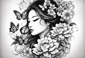 Life to death sleeve with butterflies and flowers tattoo idea