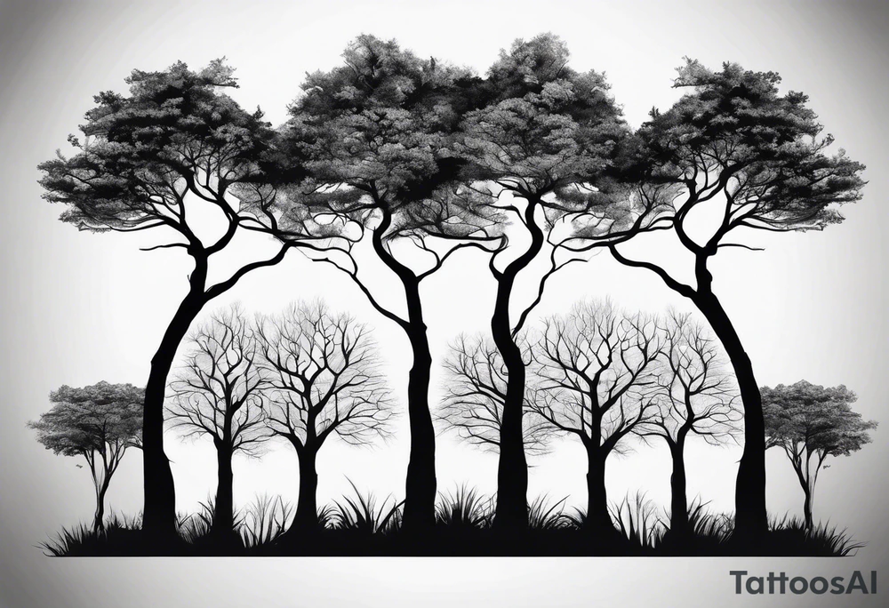 3 tall skinny trees growing out of the same root tattoo idea