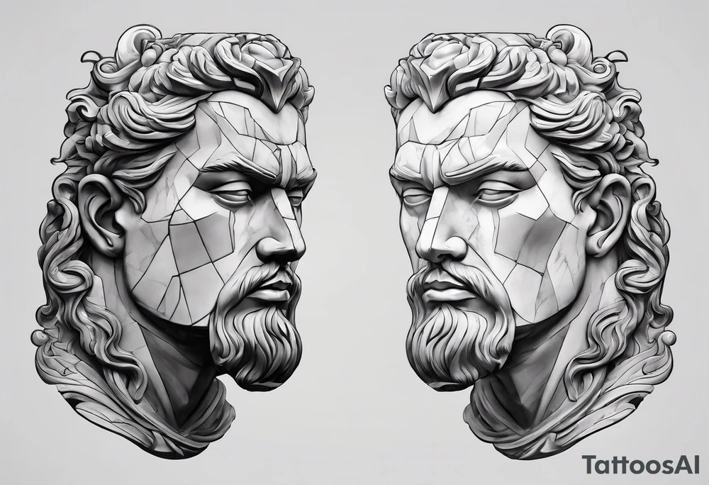 marble statue in the process of being chiseled into a head but the eyes are the only thing done and they're warped tattoo idea