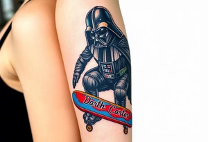 Darth Vader skateboarding >
blue & red
skateboard say "Darth Carter"
12/29/88-01/06/24 tattoo idea