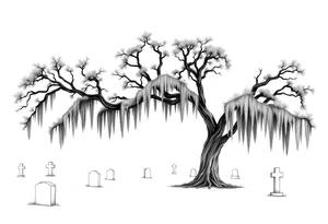 Oak trees with Spanish moss in a cemetery tattoo idea