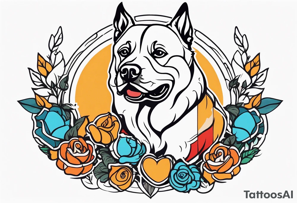 Simple colored tattoo with elements linked to bodybuilding dogs travel and freedom tattoo idea