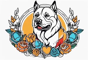 Simple colored tattoo with elements linked to bodybuilding dogs travel and freedom tattoo idea