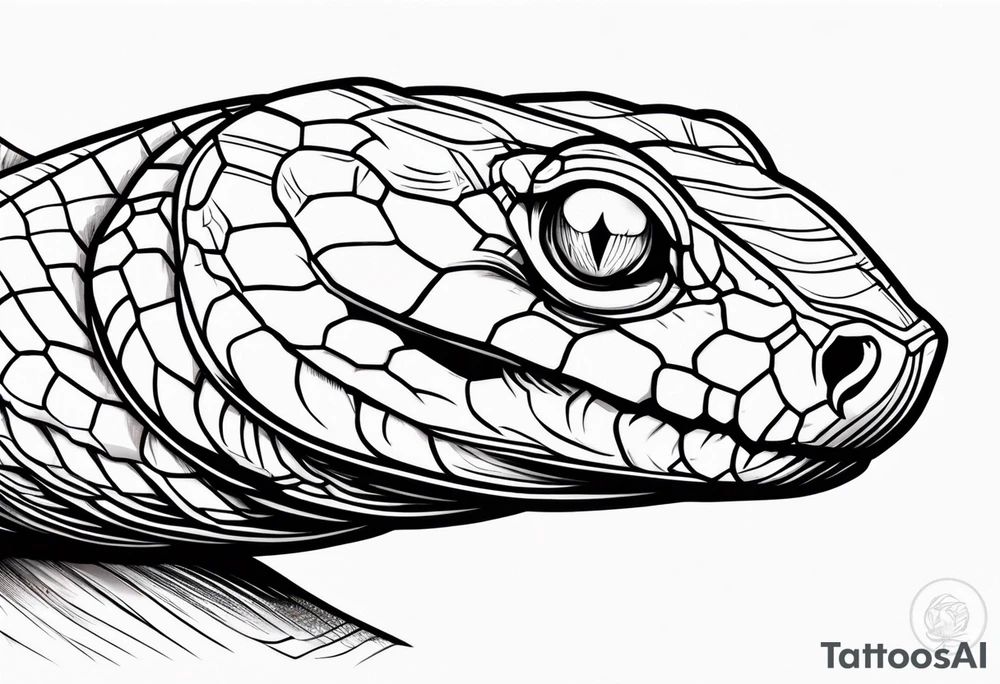 Copperhead with just the head turned up and mouth open and copper colored eyes tattoo idea