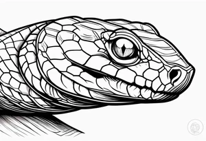 Copperhead with just the head turned up and mouth open and copper colored eyes tattoo idea