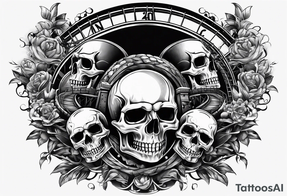 skulls with roller coaster track tattoo idea