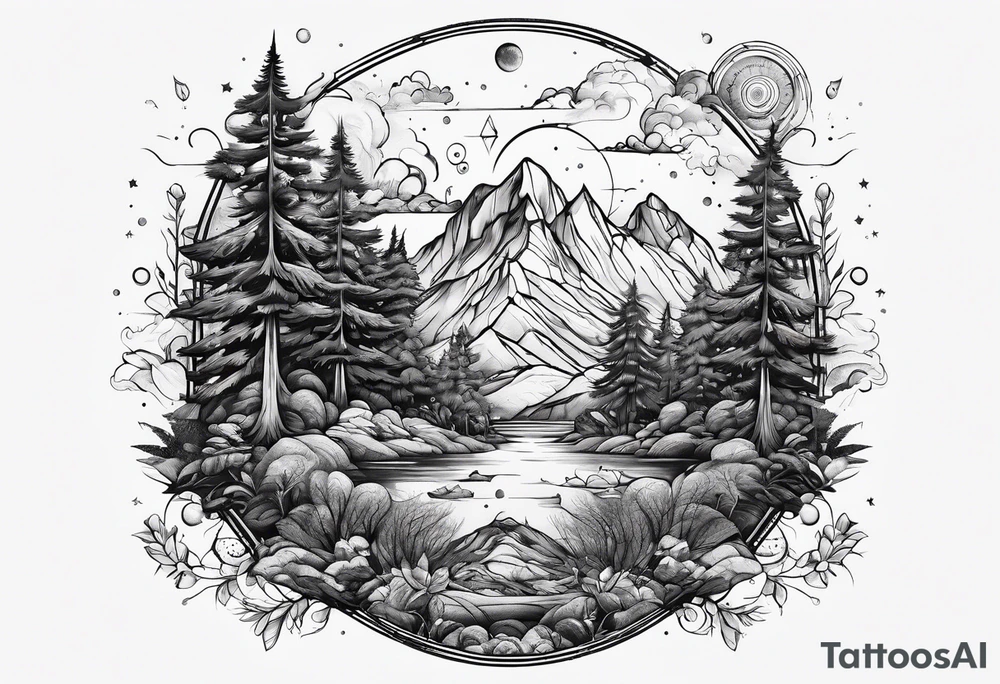wilderness with sky full of atoms tattoo idea