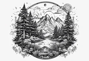 wilderness with sky full of atoms tattoo idea