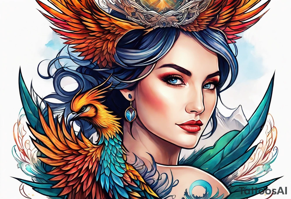 phoenix, resilience, mother, mountains tattoo idea
