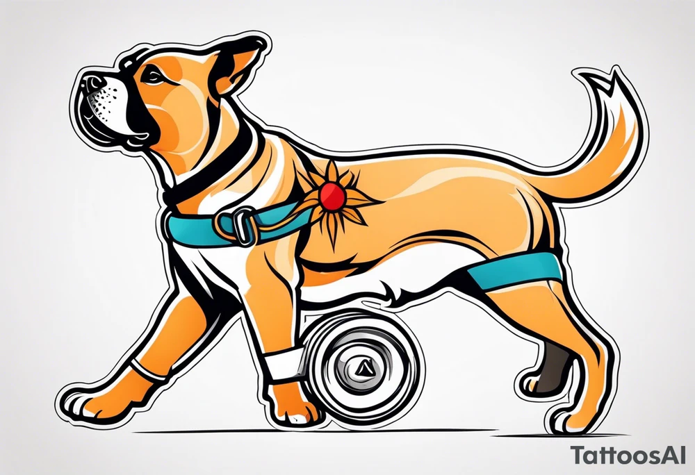 Simple colored tattoo with elements linked to bodybuilding dogs travel and freedom tattoo idea