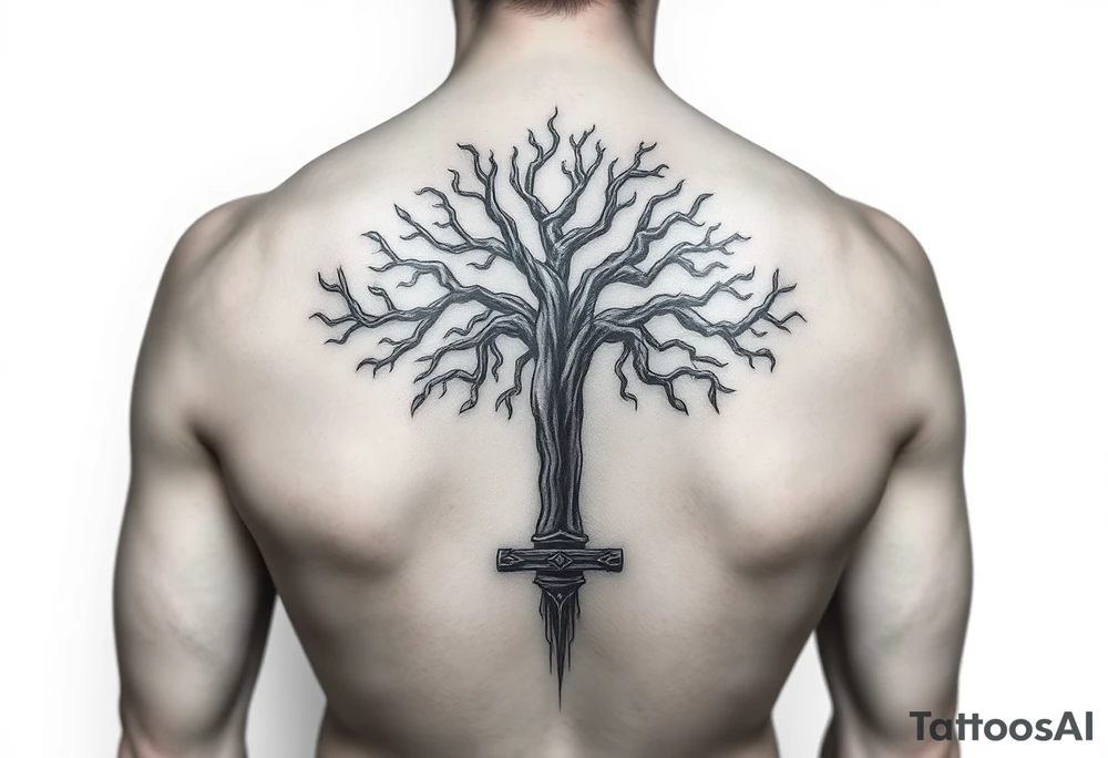 Combine the Yggdrasil tattoo with a mjolnir tattoo. tattoo idea