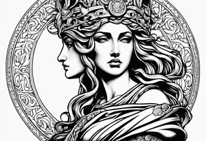 Athena sad looking up at medusa tattoo idea