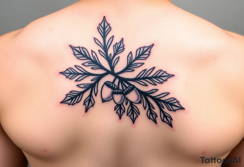 oak branch with thick leaves and acorns tattoo idea