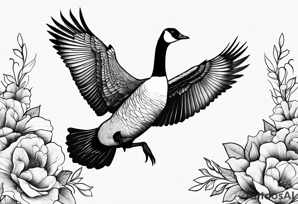 canadian goose taking off profile flowers tattoo idea