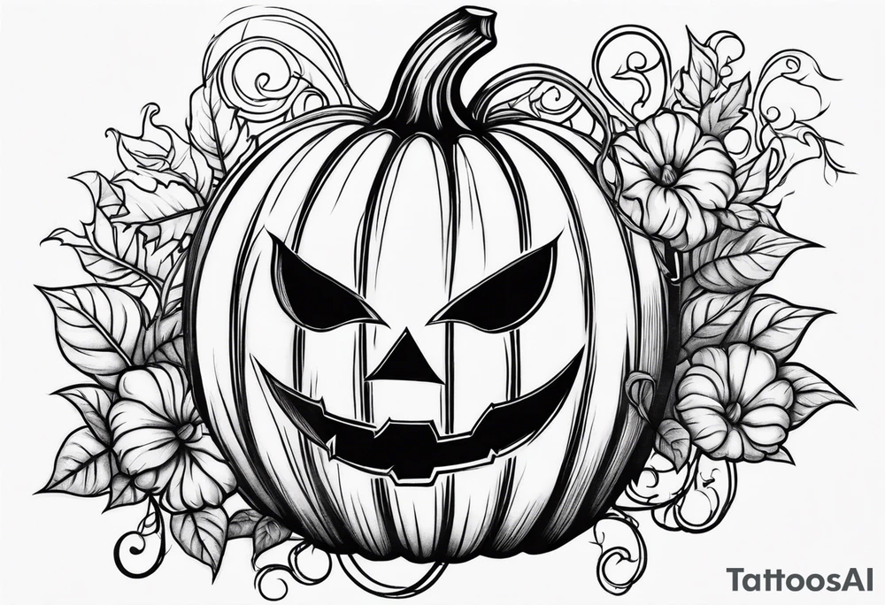Scary Halloween pumpkin with vines tattoo idea