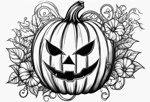 Scary Halloween pumpkin with vines tattoo idea