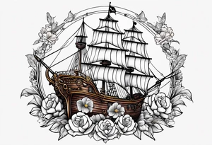 Ship pirate, flower, animal tattoo idea