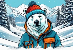 Polar bear standing up wearing a winter hat and snow goggles tattoo idea