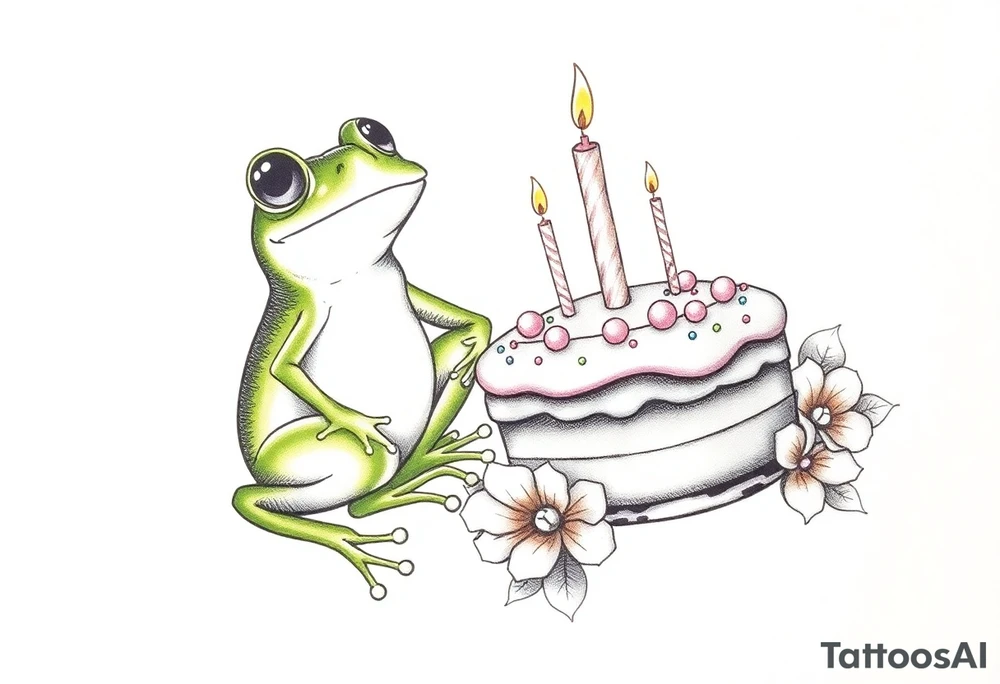 Fun hippie frog and a birthday cake tattoo idea