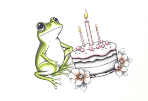 Fun hippie frog and a birthday cake tattoo idea