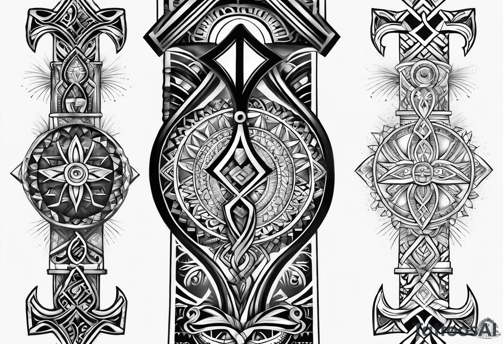 ankh mixed maori for whole arm tattoo idea