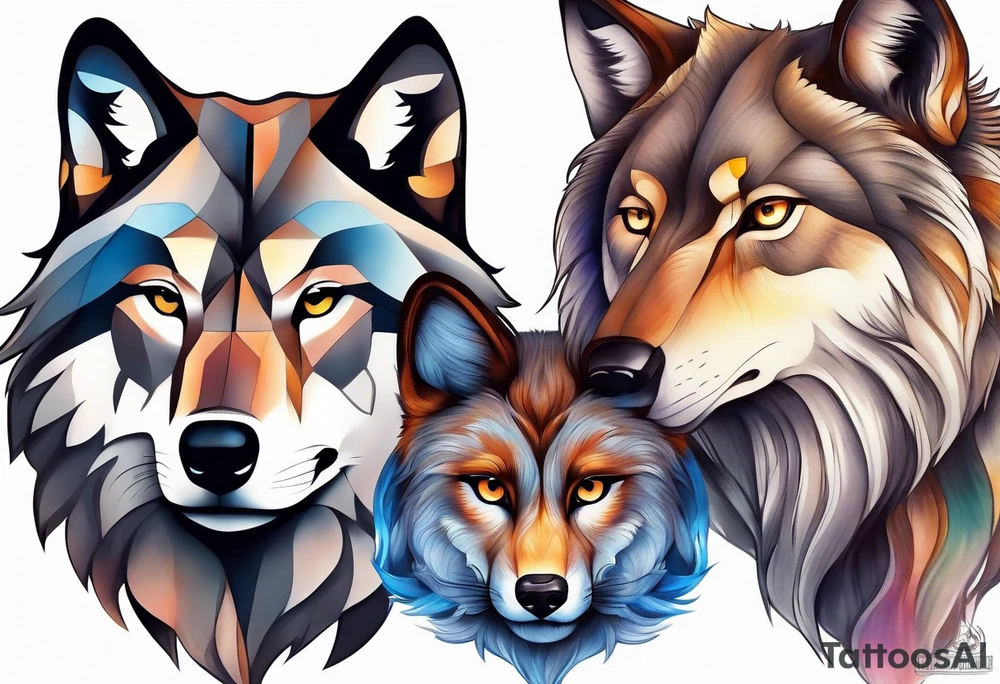 A Wolf as a father, an owl as the son and a lioness as the daughter. tattoo idea