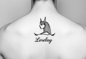 Créame un diseño en miniatura para el bíceps de un personaje principal chica 
de la cultura de egipcia con el nombre de lorelay escrito por debajo del diseño tattoo idea