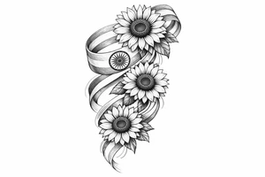 Indian ribbon with 3 cascading sunflowers tattoo idea