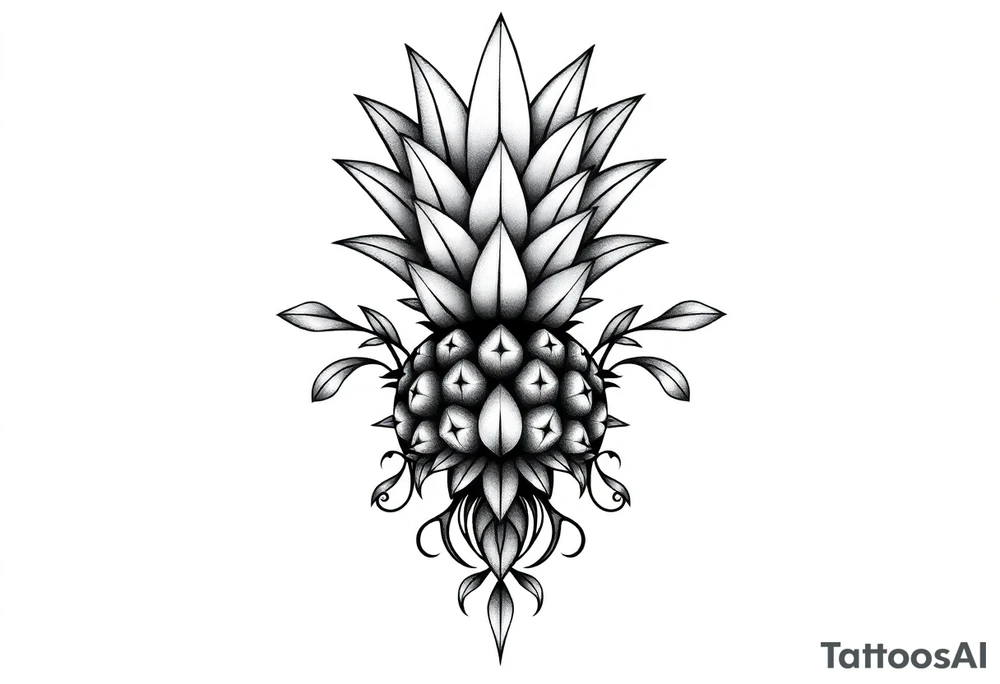 Bushy crown pineapple vagina, design to go over vagina , erotic vagina area design, anus to be at the bottom tattoo idea