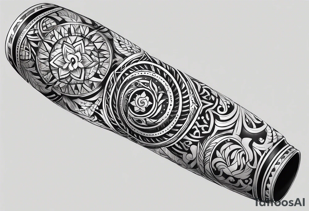 male forearm tribal tattoo with slavic ornaments, symbols and a black stripe 4 cm wide around the whole forearm tattoo idea