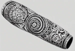 male forearm tribal tattoo with slavic ornaments, symbols and a black stripe 4 cm wide around the whole forearm tattoo idea