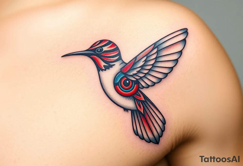 A hummingbird with the Eye of Horus as its body
 (only red , blue and black are possible colors) tattoo idea