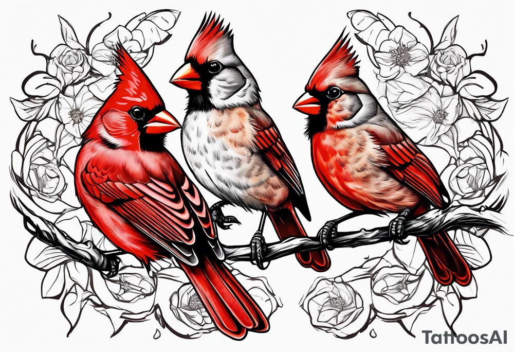 Male and female cardinal flying together tattoo idea